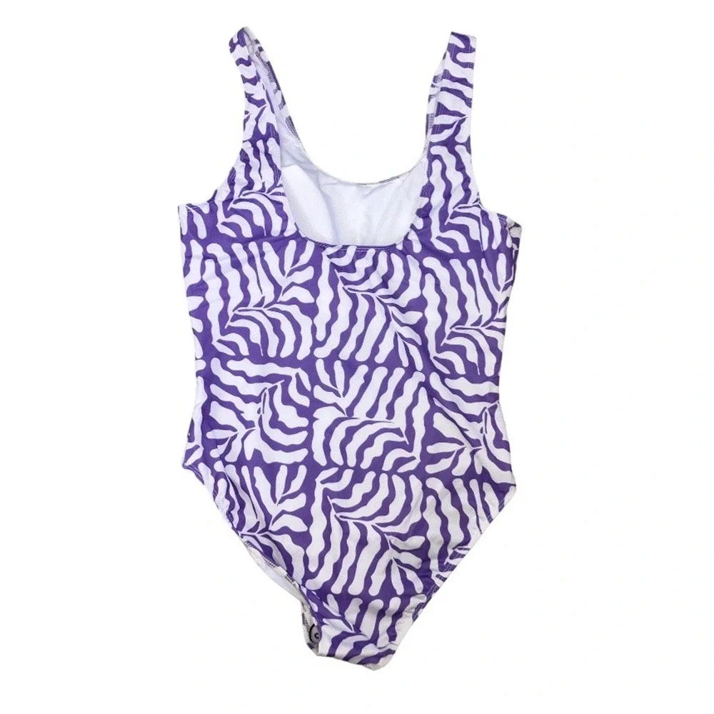 New Real Essentials One Piece Lilac Purple White Swimsuit Large